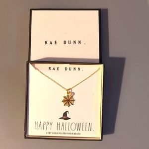 Rae Dunn Happy Halloween Spider Web Necklace 14KT Gold Plated Over Brass 18 Inch